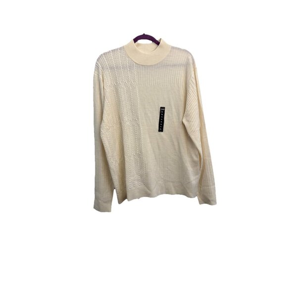 Murano Modern Performance Cable Knit Mock Neck Cream Sweater Men XL